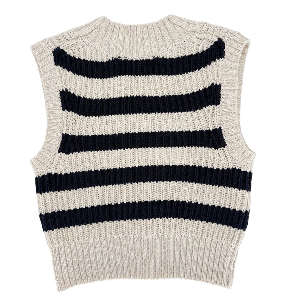Banana Republic Cotton Cropped Sweater Vest Navy Blue Cream Stripe Size Medium - Picture 5 of 8